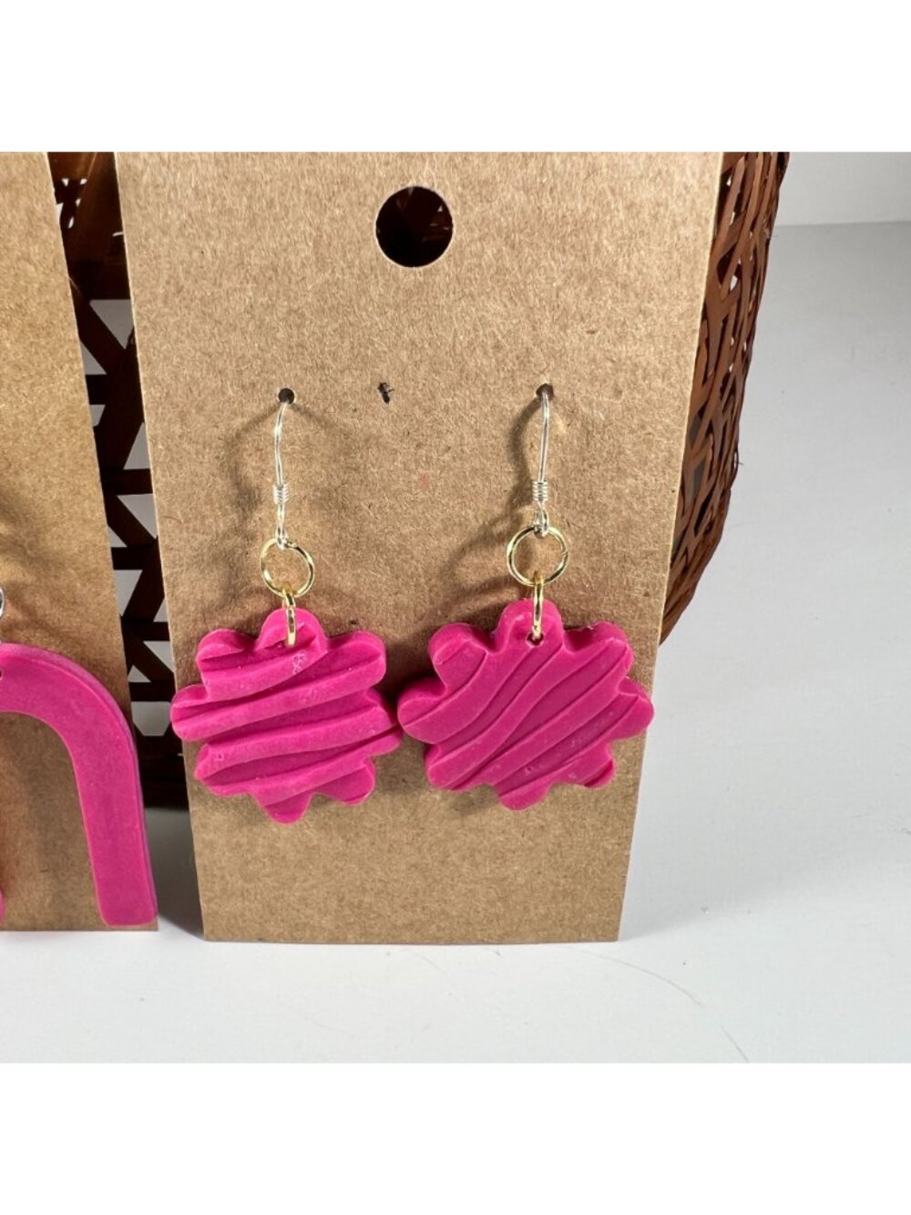 Handcrafted Fuchsia Polymer Clay Earrings 2 Unique Designs Lightweight & Eye-Cat - Picture 3 of 3